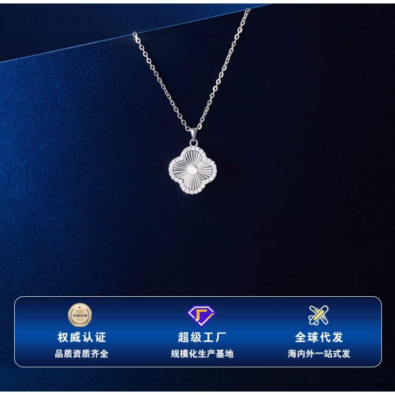 Womens Fashion Clover Necklace Moissanite Inlaid Clavicle Chain Daily Wear
