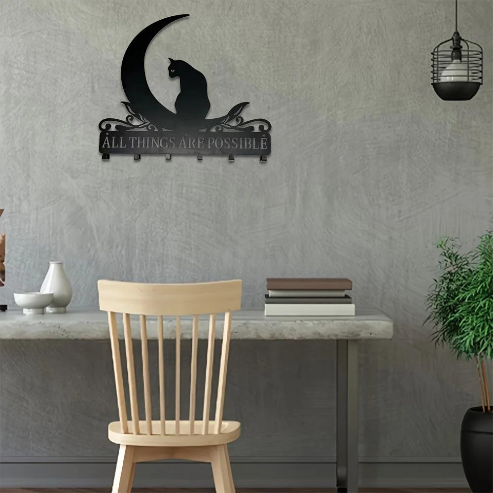 1 шт. Металлическая вешалка для фамилии с котом, персонализированная табличка с фамилией, настенный держатель для ключей, вешалка для одежды в прихожей, стильные настенные крючки