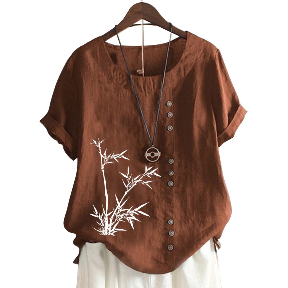 Модный женский хлопковый топ с короткими рукавами, 11 яркими цветочными принтами и круглым вырезом