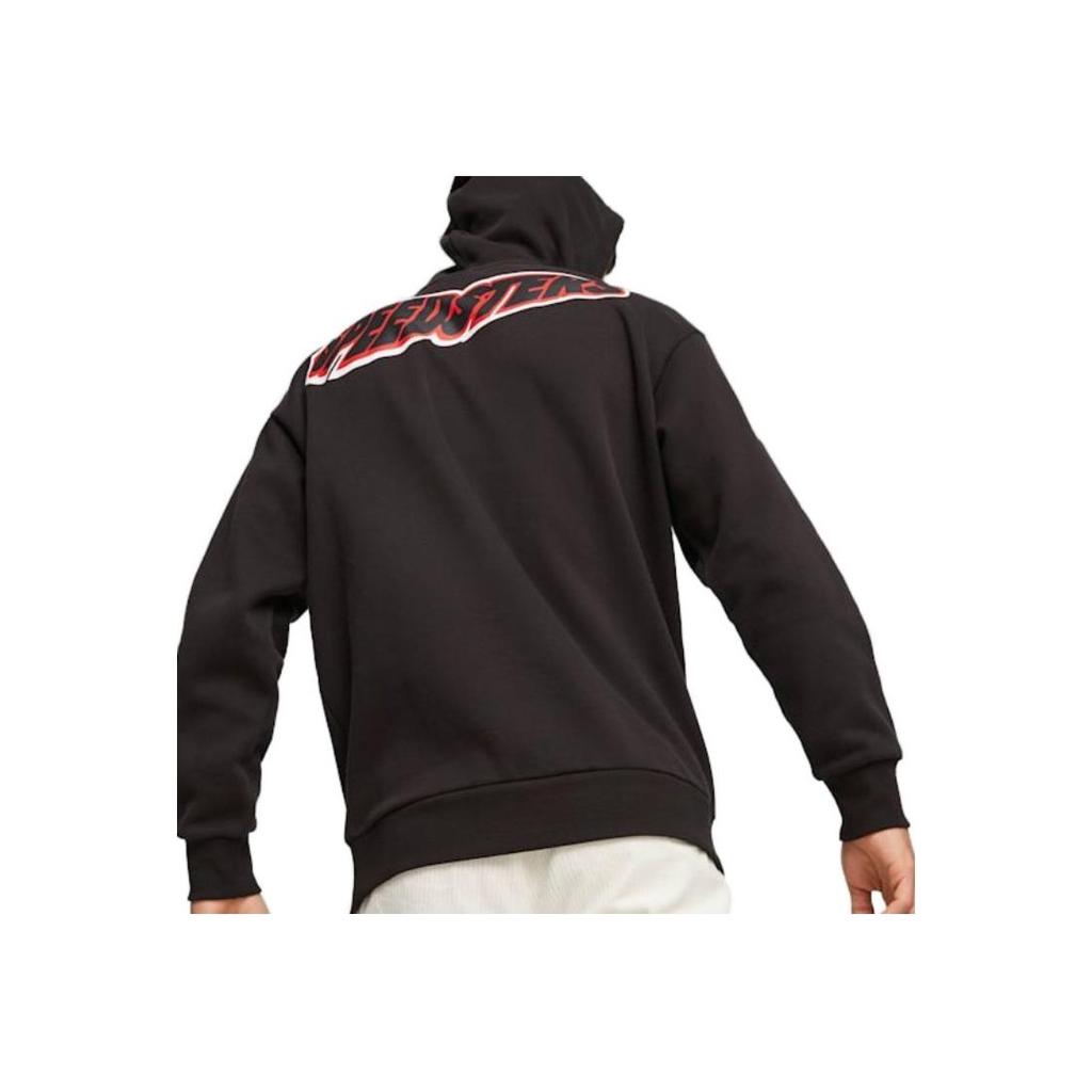 Puma Hooded Letter Print Fitted Long Sleeve Sweatshirt Men Tops Black 621119-01