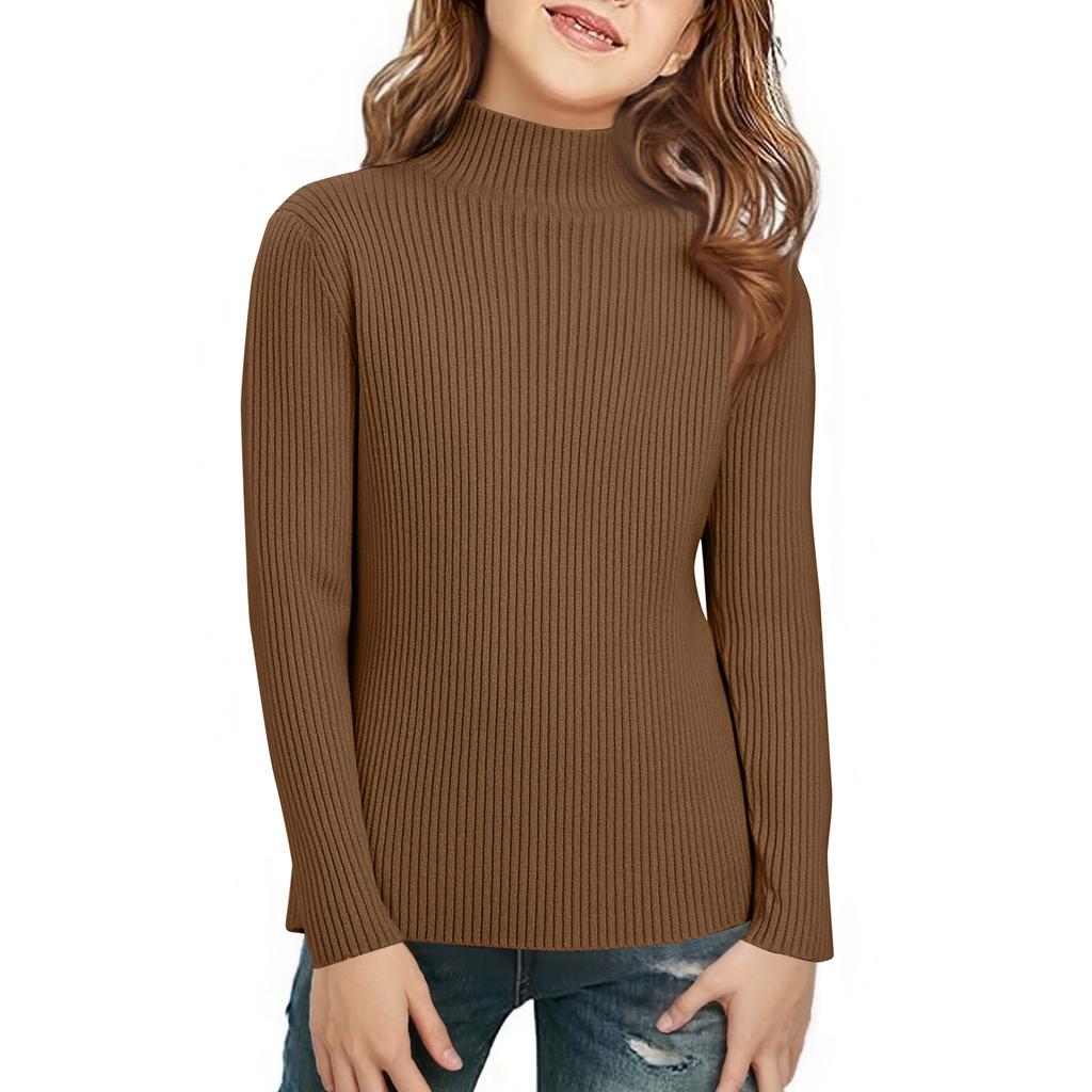 Детская модная и повседневная базовая трикотажная футболка с длинным рукавом и полувысоким воротником