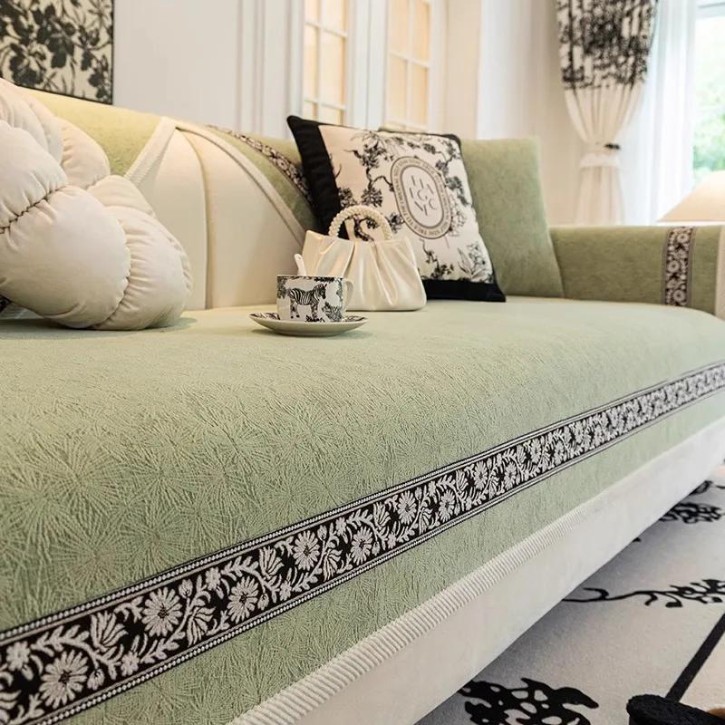 Полотенце для спинки дивана, противоскользящее износостойкое покрытие для дивана из синели, универсальное круглогодичное украшение с рисунком тушью, диванная подушка