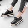 2024 Spring Striped Carved Strap Single Shoe Wedge Waterproof Platform Casual Small Leather Shoes Platform Shoes Women Thick Bottom HZB