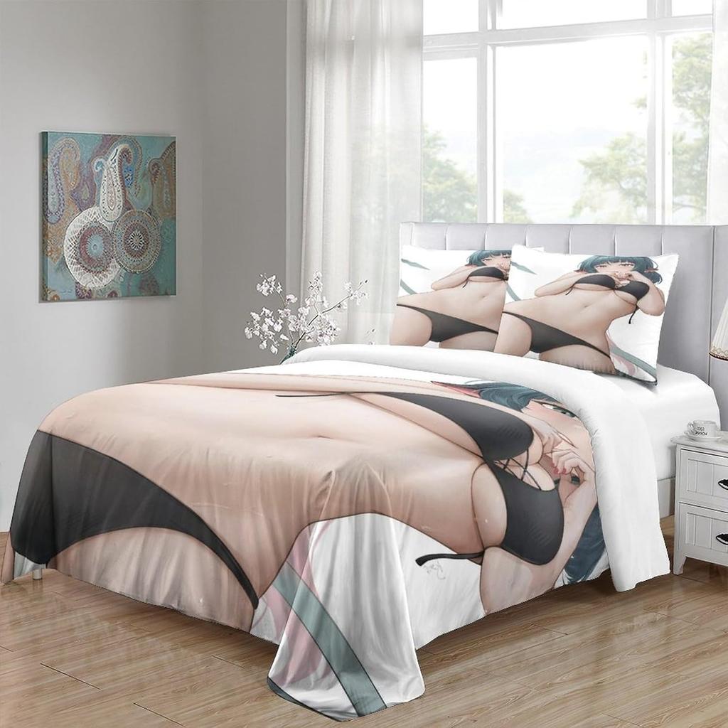 Полный и сексуальный девочка мальчик детский пуховый пододеяльник постельный набор 3D принт аниме девушка кровать супер мягкое ультратонкое волокно и подушки