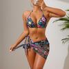 3 Piece Bikini Set Women Cover Up Swimwear Female Floral Printed Swimsuit String Thong Beach Wear Sexy Skirt Bathing Suit Summer