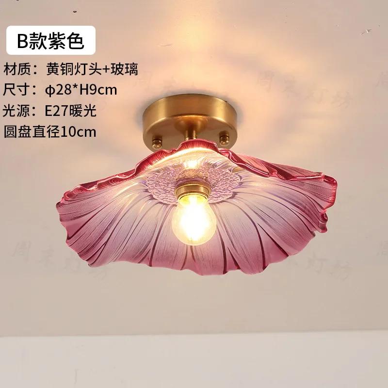 Изысканный светодиодный потолочный светильник из стекла в виде листа лотоса, теплый свет, светильник для прихожей, коридора, ретро, освещение для интерьера гостиной