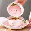Розовая клубничная тарелка Прямоугольная керамическая тарелка для западного стейка Круглая фруктовая десертная миска Миска для лапши и супа Большая миска Кружка для завтрака и молока