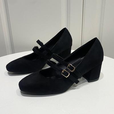 Мода 2025 Весна Осень Женские Туфли Мэри Джейн с Двойной Пряжкой Лакированная Кожа Платье Квадратный Носок Квадратный Каблук Однотонные Женские Туфли