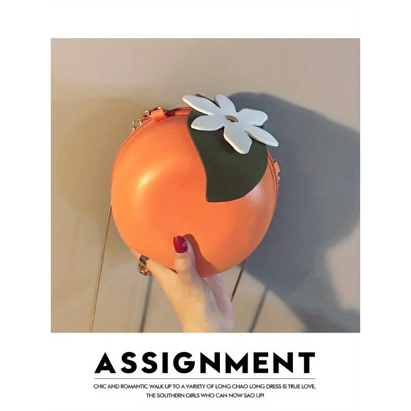 Orange Shape Crossbody Bag Cute and Stylish PU Leather Shoulder Bag for Women Small Crossbody Purse with Chain Strap