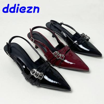 Мода Мода Женские Сандалии Красные Модные Каблуки Обувь Женские Туфли Весна Осень Слингбэки Обувь Для Остроносых Дам Каблуки Обувь