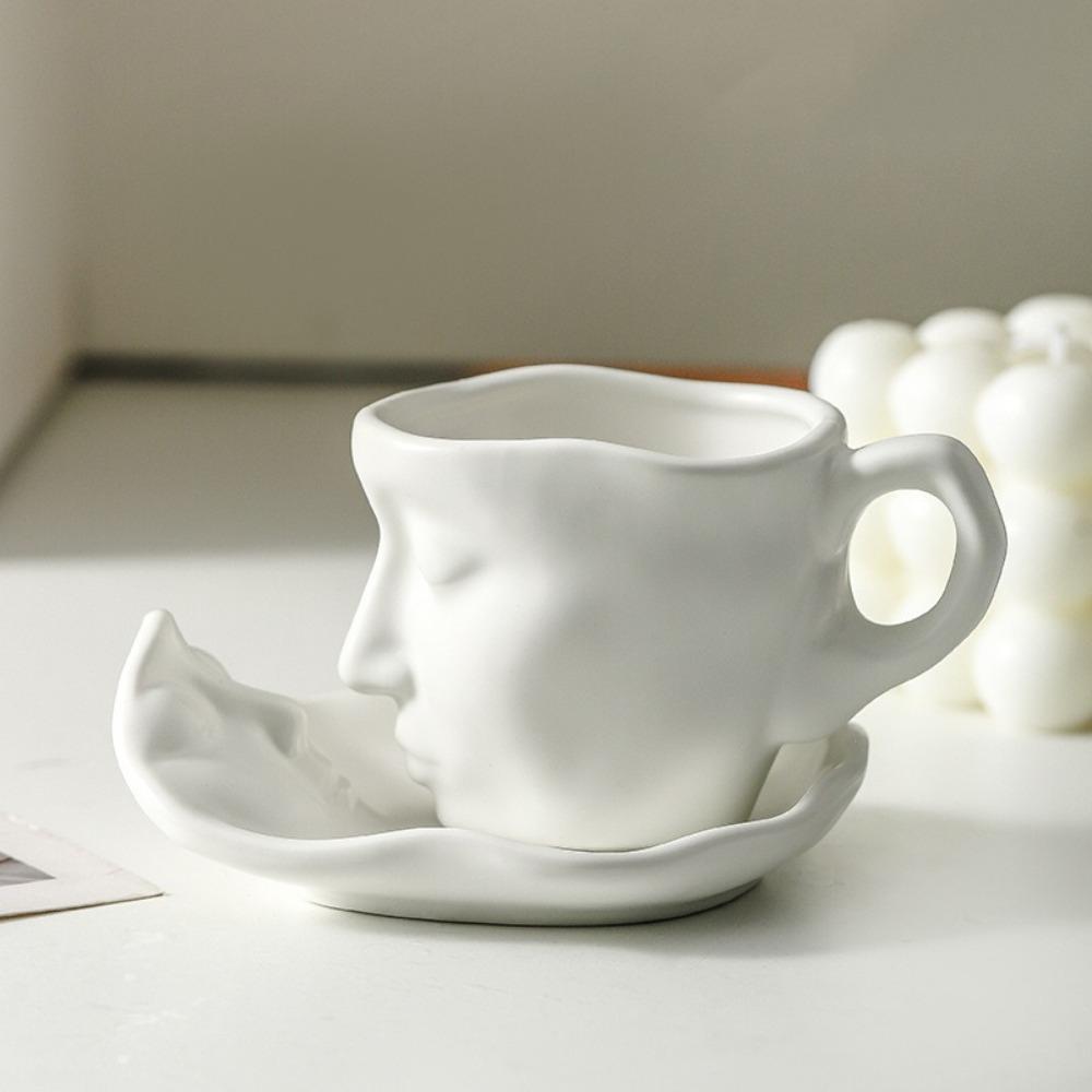 Face Shape Kissing Face Cups With Tray Coffee Cup Unique Artistic Ceramic Mug Home Use