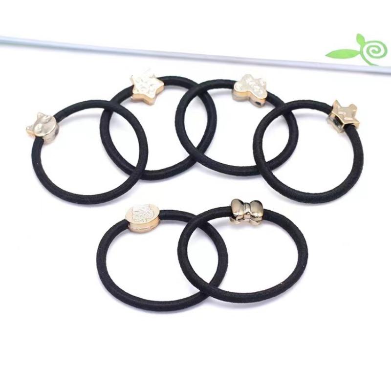 Набор корейских золотых бусин, черная эластичная резинка для волос, резинка для волос, повязка на голову, аксессуары для волос оптом