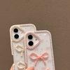 For iPhone 16 Plus Case Two Bow Epoxy Design TPU+PC Phone Back Cover Rhinestone Decor
