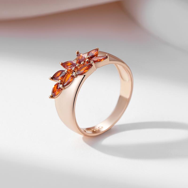 Кольцо Kinel Red Zircon для женщин, невесты, свадебное, ювелирное, розовое золото, кольцо, подарок