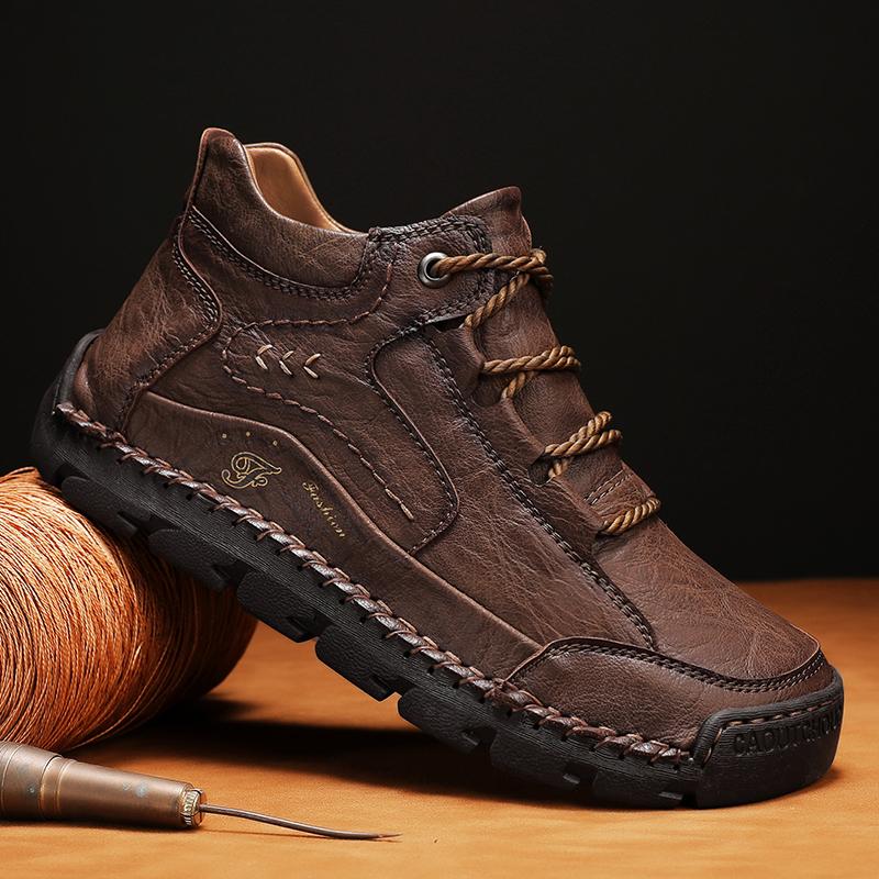 Fashion Comfy Leather Sports Super Men Treking Boots Man Casual Travel Shoes Hand-stitching Men Walking Boots Outdoor Man Driving Shoes
