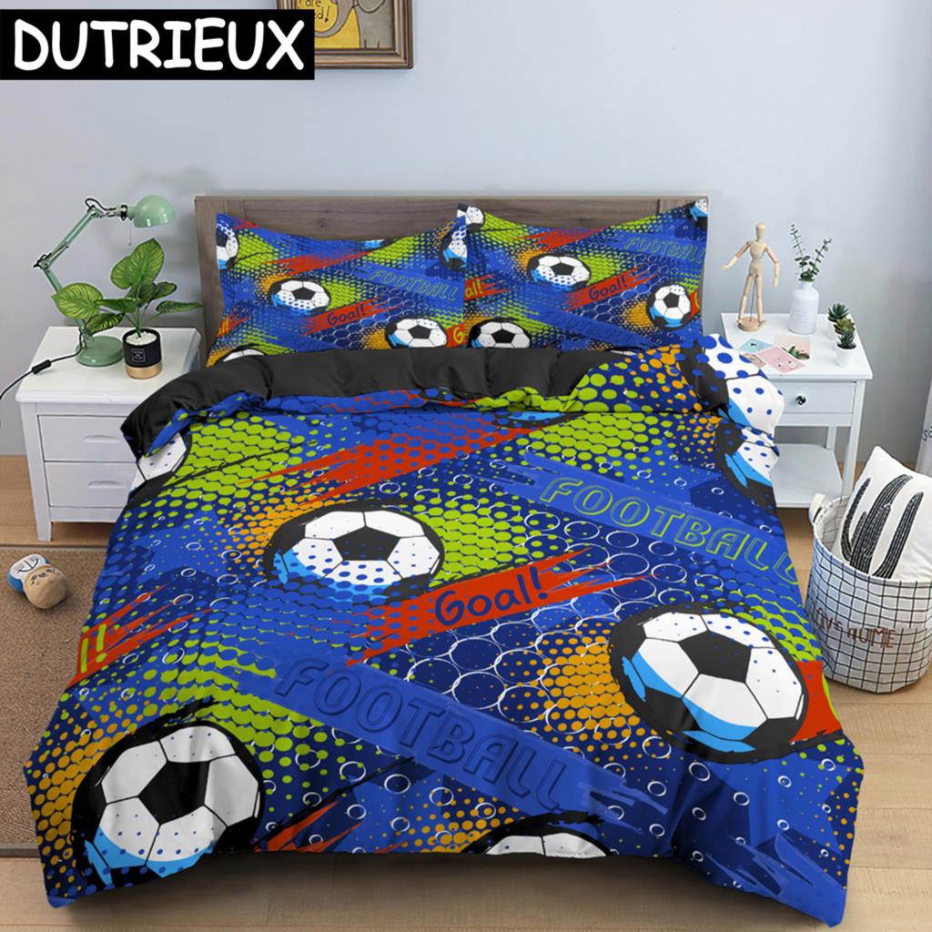 Пододеяльник с 3D-футболом, двуспальный комплект постельного белья, 2/3 предмета, наволочка с застежкой-молнией, полиэстеровый чехол размера King Size