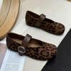 Korean Version of Ballet Soft-soled Leopard Print Mary Jane Single Shoes Women's 2025 New Autumn Suede Flat-soled Two Wear Foreign-style Small Leat
