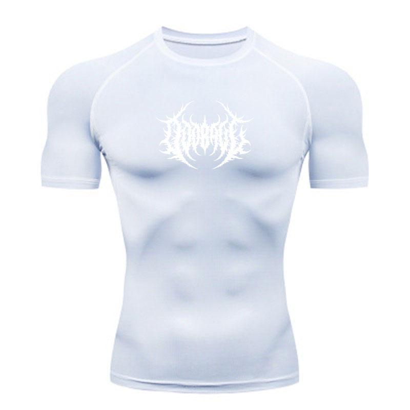 Men's Quick Dry Compression Fitness T-Shirt, Spiky Death Metal Style Printed Athletic Shirt for Gym Workout Running Training Active Wear