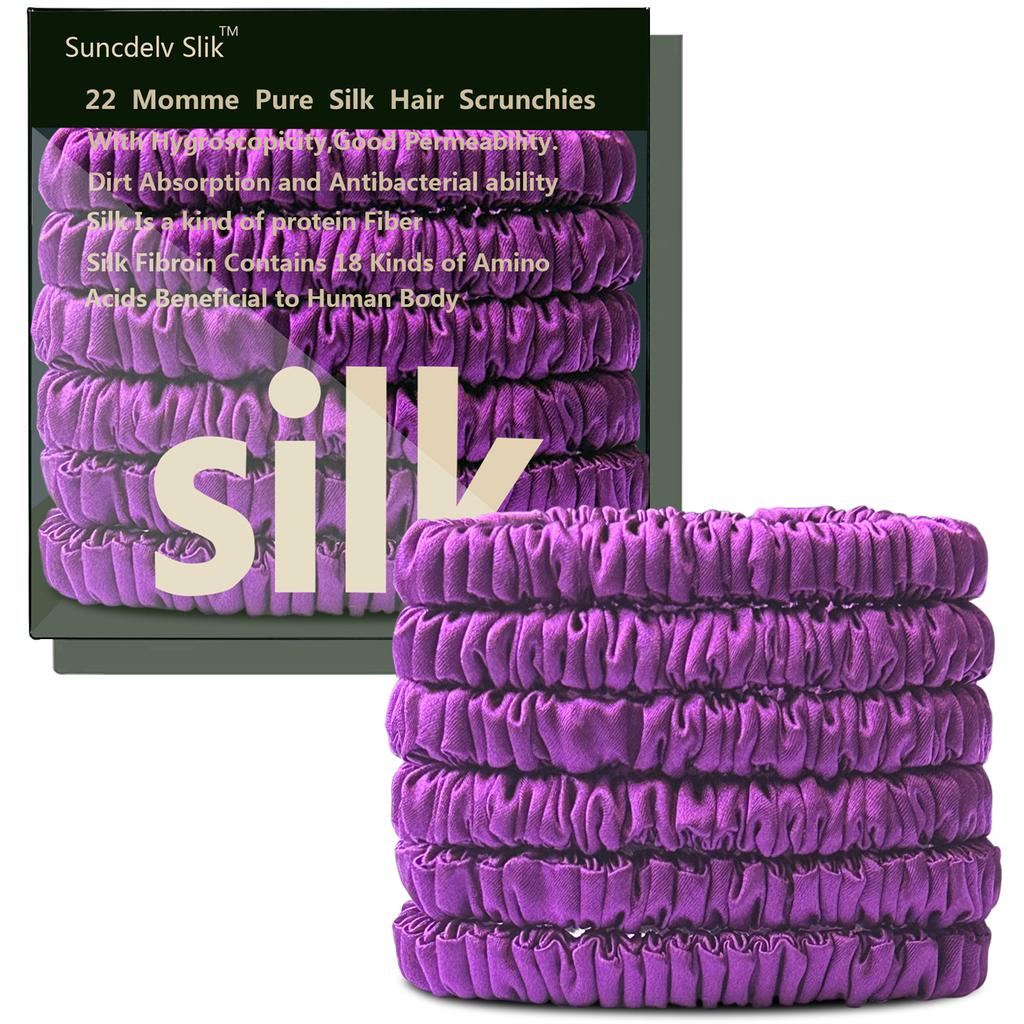 6PCS 100% Pure Mulberry Silk Hair Scrunchie Handmade Hairbands Women Girl Hair Accessories Pure Color Natural HairTies Box