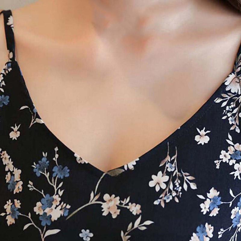 Летние женские платья Свободное шифоновое платье с V-образным вырезом и цветочным принтом