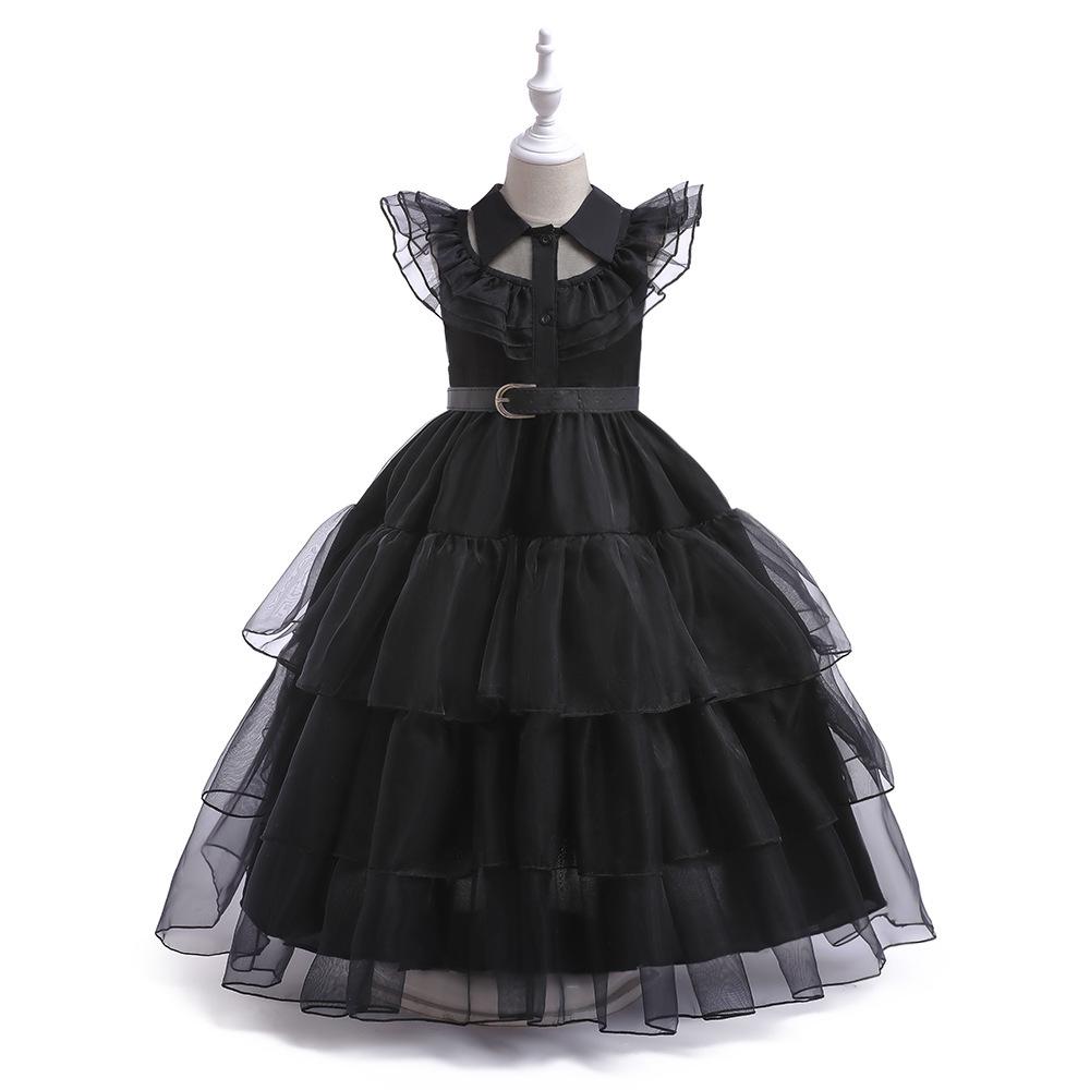 Addams Family Cosplay Costumes: Children's Long Sleeve Black Evening Gowns