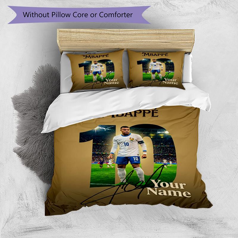 3pcs Custom Name Football Legend Printed Bedding Set Duvet Cover Closure Includes 1 Duvet Cover & 2 Pillowcases, Soft and Comfortable for All Seasons.
