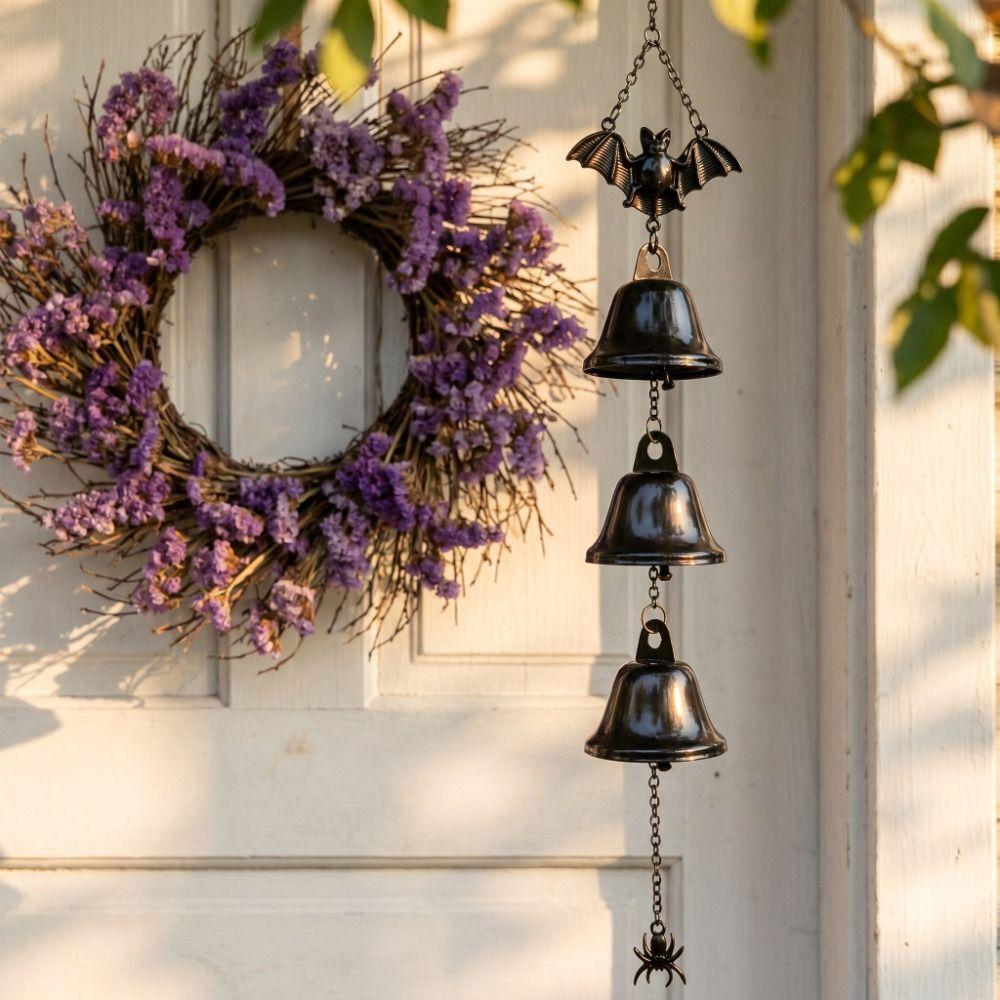 Hanging Ornament Bat Wind Chime Metal Bells Bat Spider Pendant Halloween Wind Chime Outdoor