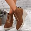 2024 Новые модные однотонные женские ботинки на танкетке со шнуровкой и толстой подошвой, удобная верхняя одежда, женская обувь с застежкой-молнией сзади