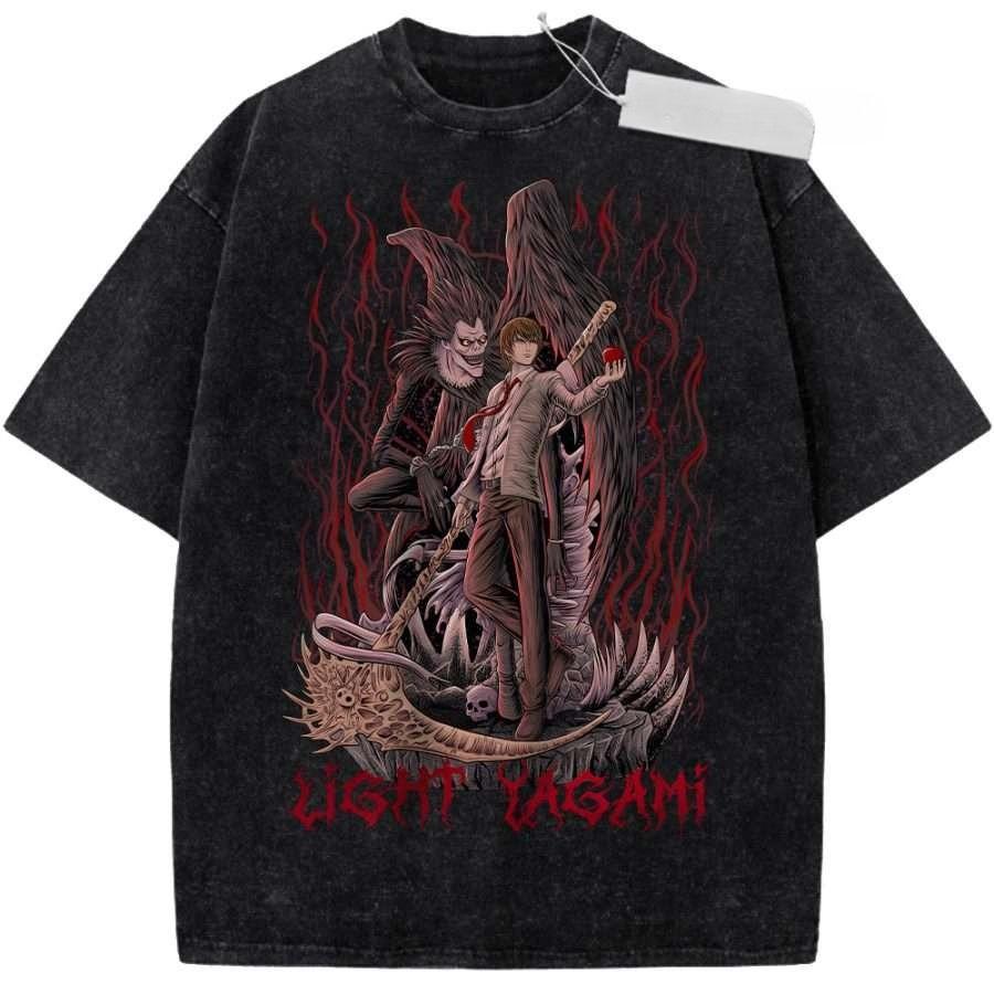 Death Note Vintage Loose Washed Tshirt personality Clothes Suitable for all seasons Retro Fashion Streetwear Trendy Couples tee