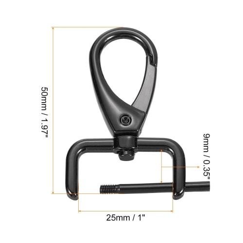 uxcell 9mm X 25mm Screw-On D-Ring Square Keychains with Rotating Hooks, Detachable Snap Hooks for Crafts, 4 Pieces, Black