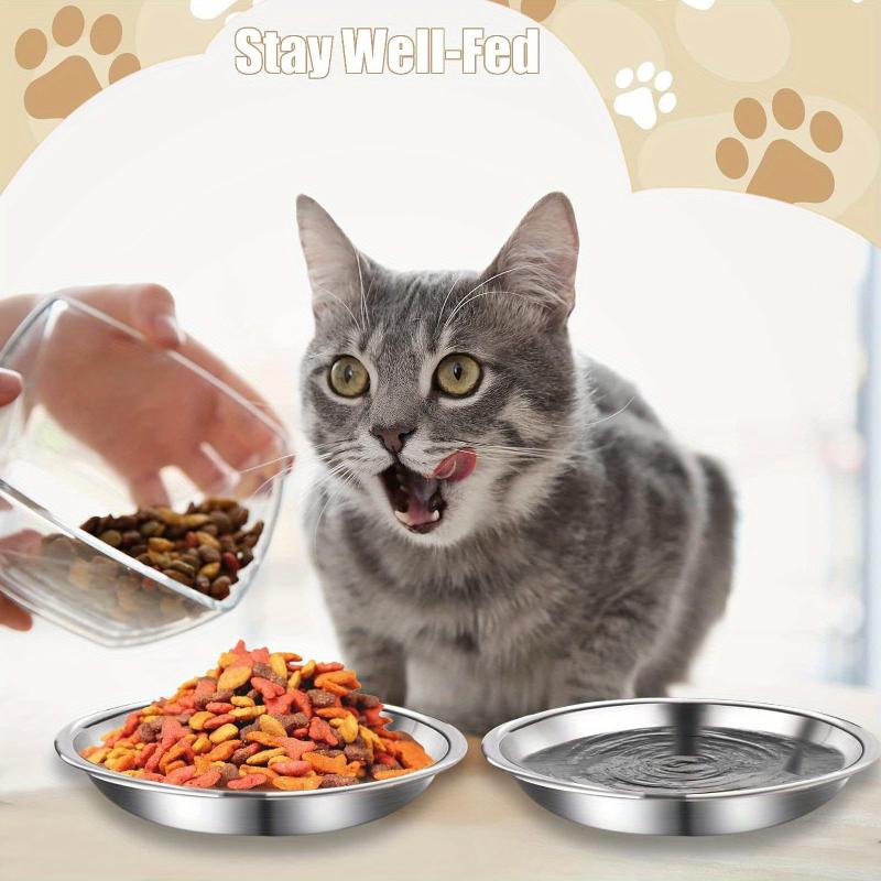 2/6pcs Slip Resistant Stainless Steel Cat Bowl – Low-Profile Wide Design for Kittens Small Pets Anti-Tip Base Feeding Station