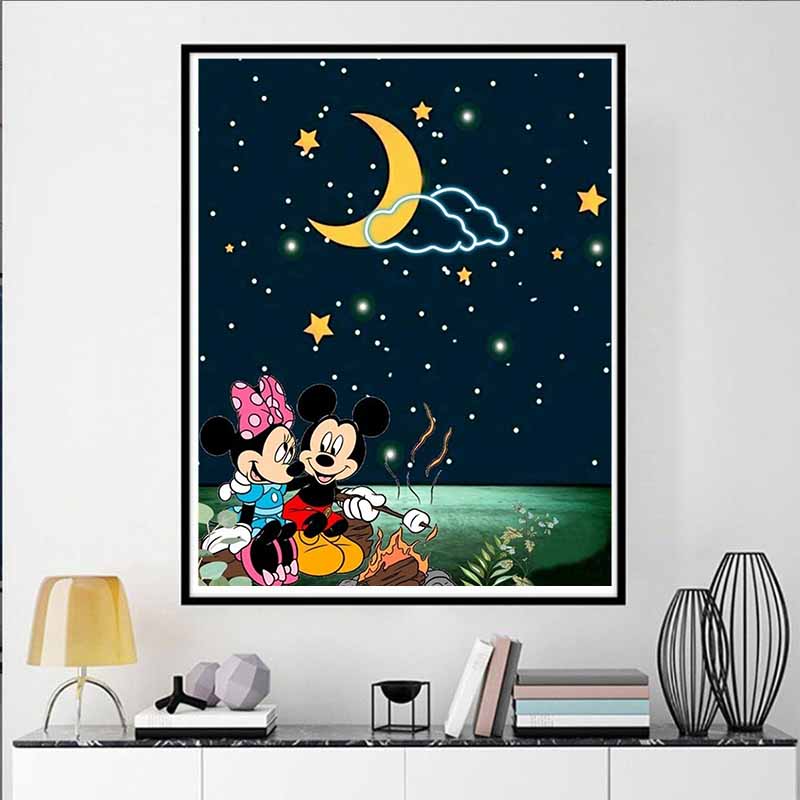 Disney Мультяшная Алмазная Живопись Микки и Минни Лунный Костер Кемпинг Исцеляющая Иллюстрация 5D DIY Арт Набор для Вышивания Крестиком Мозаика Вышивка Домашний Декор Подарок