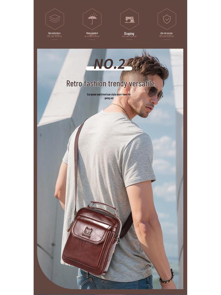 Мужская сумка кроссбоди BULLCAPTAIN из коровьей кожи - Ретро, Многофункциональная, Устойчивая к царапинам с защитой позвоночника