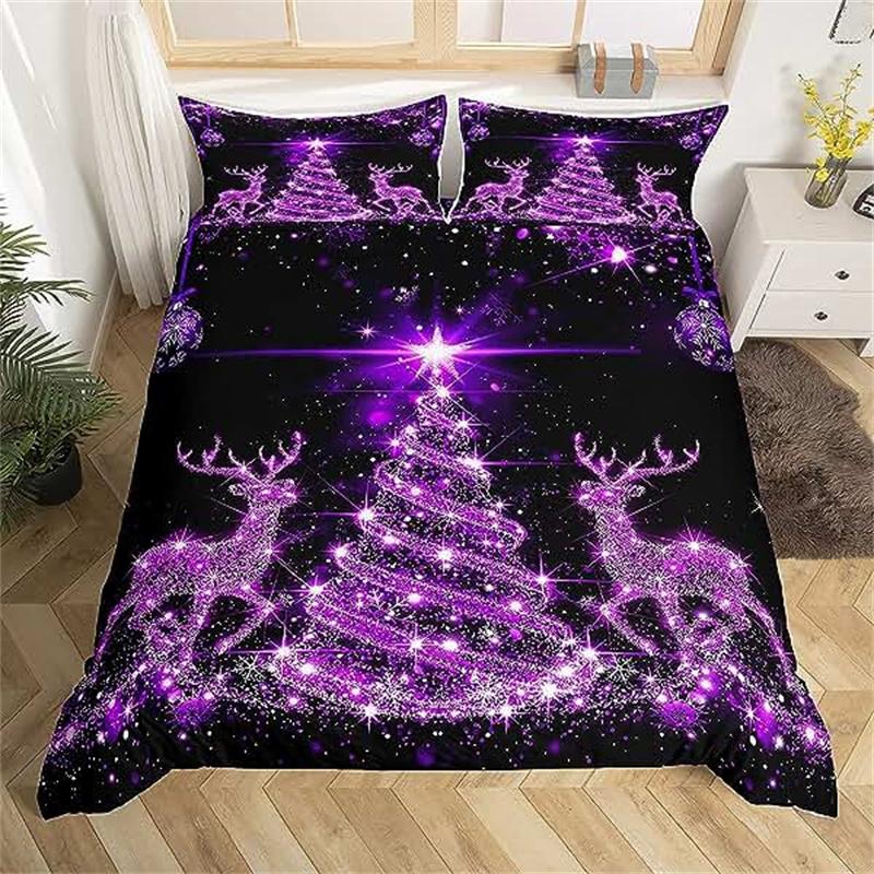 Christmas Duvet Cover Gold Reindeer Bedding Set Boys Girls Room Decor Blue Christmas Tree Comforter Cover Western New Theme