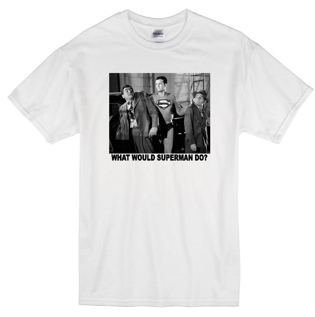 SUPERMAN WWD? GEORGE REEVES SUPERHERO CLARK KENT CLASSIC RETRO TV WHITE T-shirt Tops Tees Unisex
