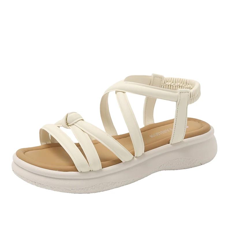 Модные босоножки на платформе, женские летние босоножки на танкетке, женские сандалии-гладиаторы с ремешками на щиколотке и толстой подошвой на резинке