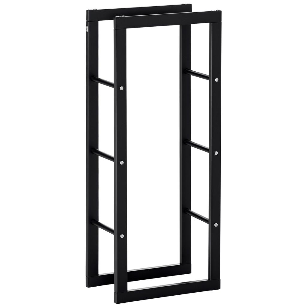Metal Firewood Log Holder Tall Firewood Rack Indoor Outdoor Fireplace Wood Storage Shelf with Side Rails, Rust-Resistant, Black, 40W x 25D x 100H cm