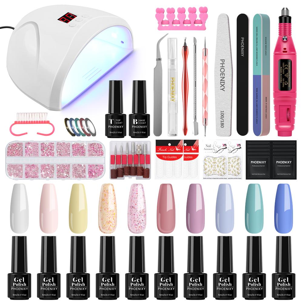 PHOENIXY 36 Вт светодиодная лампа для ногтей Сушилка для ногтей Фреза для ногтей Маникюрный набор Набор 5 мл Набор гель-лаков для ногтей и наборы инструментов для дизайна ногтей