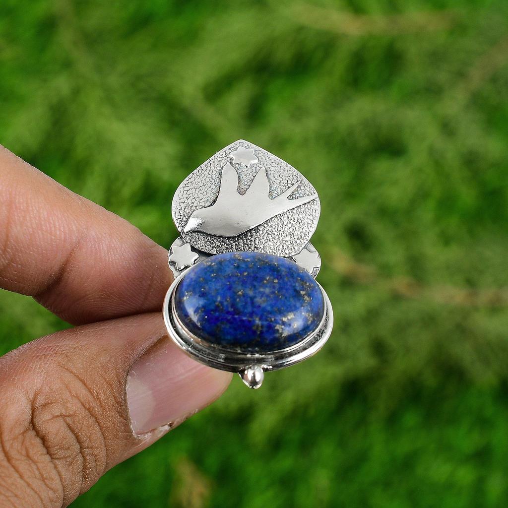 Womens Day Deal September Birth Lapis Lazuli Gemstone Sterling Silver Bird Ring