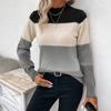 Женские вязаные топы с круглым вырезом, вязаные пуловеры, топы с длинным рукавом, цветные блоки, свободный подол, H-образный, теплый