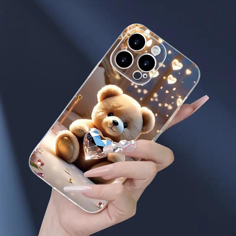 Прозрачный чехол с бриллиантовым мишкой для iPhone 16E/15/14/13/12 Pro Max/R/11
