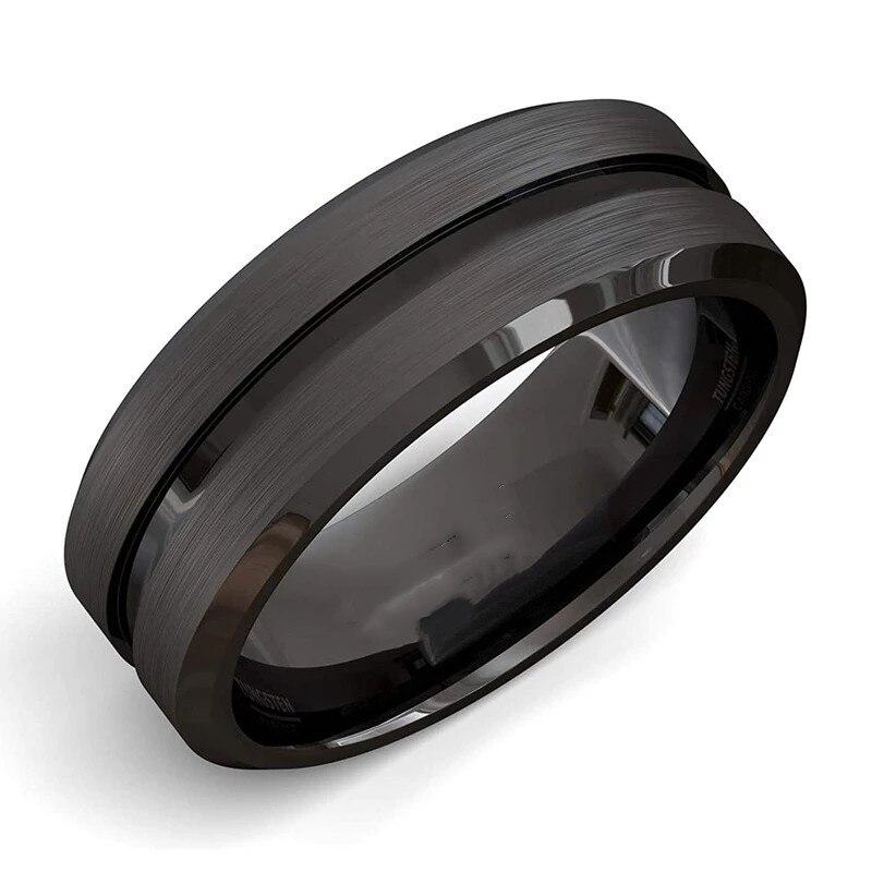 8 мм черное модное кольцо для мужчин из сплава с простой канавкой и матовой матовой поверхностью, мужские обручальные кольца, мужские кольца на годовщину