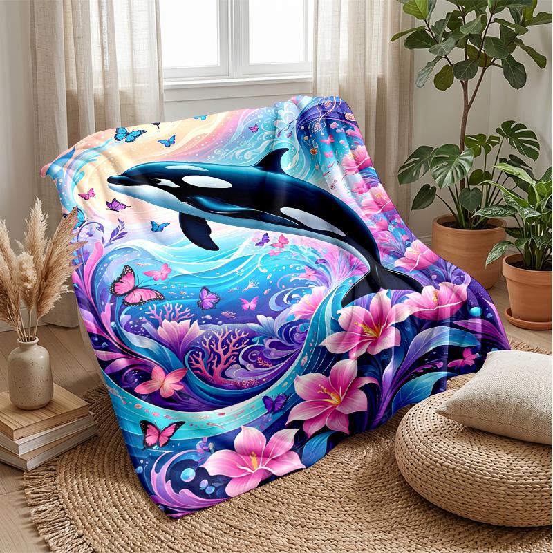 Whale and Butterfly Fantasy Theme blanket Lightweight Warm Flannel Blanket Decorative Throw Blanket for Home Decoration