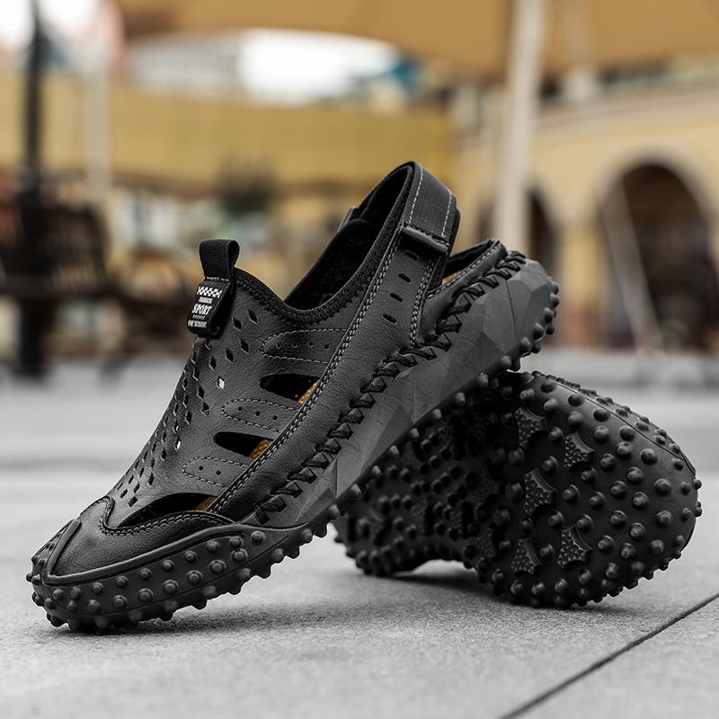 Мужские повседневные дышащие мягкие сандалии из натуральной кожи с ручной строчкой