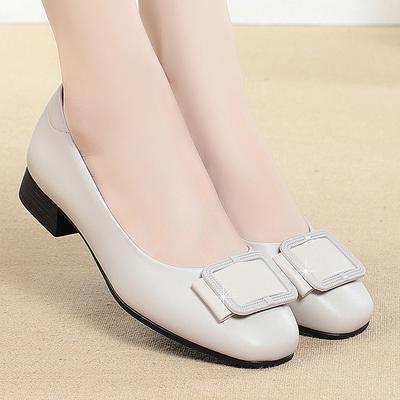 Весна и осень, новые мягкие удобные легкие нескользящие туфли на толстом каблуке средней высоты, однотонные женские туфли-лодочки