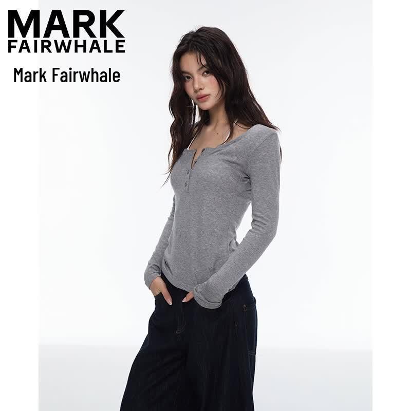 Mark Fairwhale Женская футболка с длинным рукавом и воротником-хенли