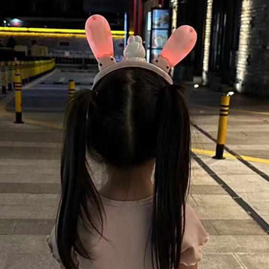 Bunny Ear Headband with Color-Changing Lights Rechargeable Movable Swinging Ears Hairband for Fun And Play Luminous Easy Operation Headdress