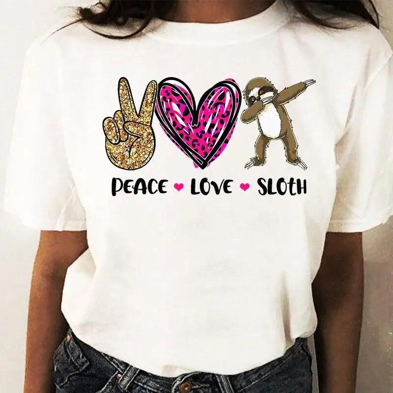 Girl Tops Sloths Koala Cartoon Pattern O-Neck Shirt Clothes For Women Ladies Anime Tshirt Oversized Tops Custom TShirt Tee-Shirt