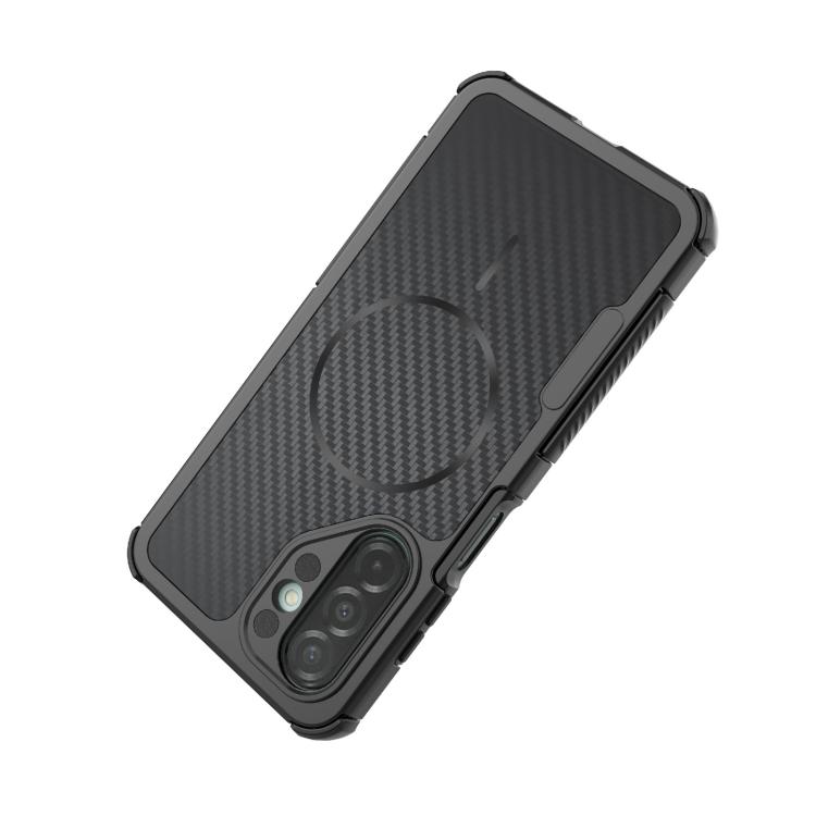 Rugged Carbon‑Fiber‑Texture Airbag Shock‑Absorbing Magnetic Hybrid TPU‑PC Phone Case, Protective Cover For Samsung Galaxy A56 5G
