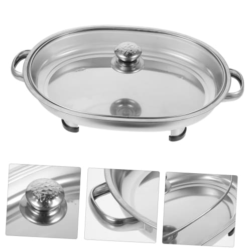 Hoement Stainless Steel Buffet Tray, Oval, Fish Serving Plate with Glass Cover for Food Protection, Kitchen and Dining
